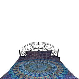 Exotic India Blue & Purple Ethnic Motifs 300 TC Cotton Queen Bedsheet with 2 Pillow Covers-image-19