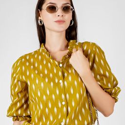 Kinjo Floral Print Mandarin Collar Slit Sleeve Cotton Shirt Style Top-image-57
