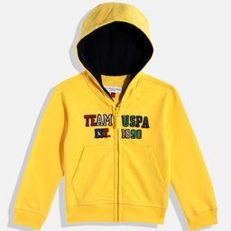 U.S. Polo Assn. Kids Boys Yellow Hooded Pure Cotton Front-Open Sweatshirt-image-66