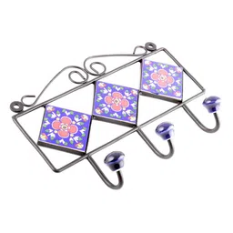 Indianshelf Blue & Black Floral Print Ceramic Wall Hooks Key Holder-image-88