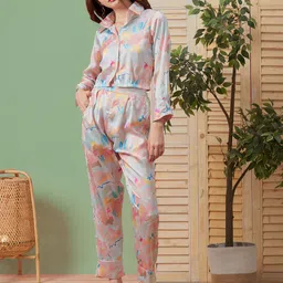 Kiana Abstract Printed Shirt Collar Long Sleeves Crop Shirt With Trouser-image-59
