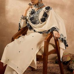 Indo Era Women Paisley Embroidered Regular Thread Work Pure Cotton Kurta with Trousers & With Dupatta-picture-7
