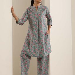 indy Raaga Floral Printed Pure Cotton Tunic With Trouser Co-Ords-picture-50