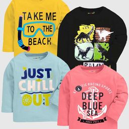 KUCHIPOO Boys Multicoloured Typography 4 Printed Applique T-shirt-image-92