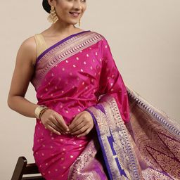 Mitera Pink & Gold-Toned Ethnic Motifs Silk Cotton Saree-picture-29