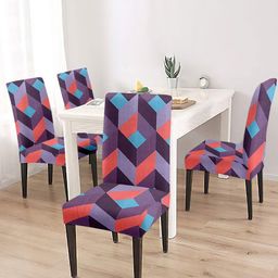 Cortina Set Of 4 Pink & Purple Abstract Printed Chair Covers-46