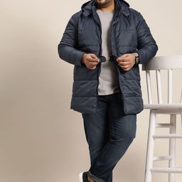Sztori Plus Size Men Navy Blue Hooded Quilted Puffer Jacket-image-24