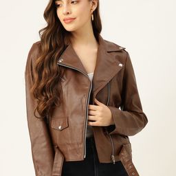 Leather Retail Women Brown Solid Lightweight Leather Jacket-21