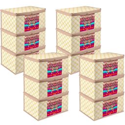Kuber Industries Yellow & Brown 6 Pieces Checked Storage Bag Organiser-0