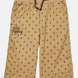 ADBUCKS Boys Yellow Printed Relaxed Easy Wash Chambray 3/4th Trousers-image-83
