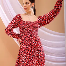 Freehand by The Indian Garage Co Red Print Fit  Flare Dress-image-53