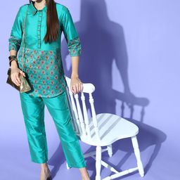 Jaipur Kurti Women Ethnic Motifs Silk Blend Print Mix Kurta Set-image-4