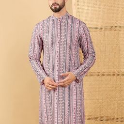 House of Pataudi Geometric Printed Mandarin Collar Straight Kurta-image-97