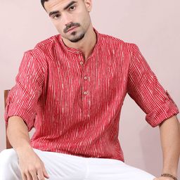 FILORI STUDIO Men Striped Mandarin Collar Thread Work Kurta-image-41