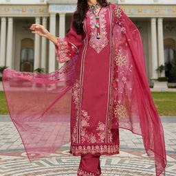 Indo Era Women Floral Embroidered Regular Thread Work Kurta with Trousers & With Dupatta-picture-48
