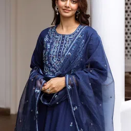 Indo Era Women Floral Embroidered Regular Thread Work Kurta with Trousers & With Dupatta-picture-16
