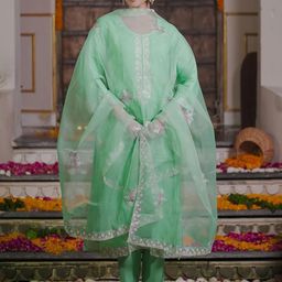 Indo Era Floral Embroidered Thread Work Kurta With Trousers & Dupatta-image-71
