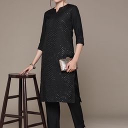 Readiprint Fashions Embroidered Sequinned Pure Silk Kurta with Trousers-image-81