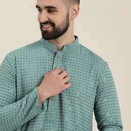 HERE&NOW Men Geometric Embroidered Chikankari Kurta-picture-22