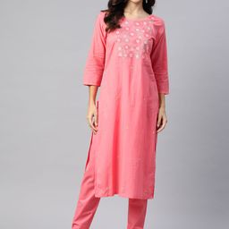 Readiprint Fashions Women Floral Embroidered Thread Work Pure Cotton Kurta with Palazzos-picture-43