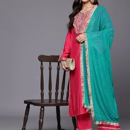 Varanga Women Ethnic Motifs Embroidered Regular Mirror Work Kurta with Trousers & Dupatta-6