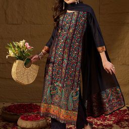 House of Pataudi Floral Woven Design Jacquard Chanderi Silk Kurta With Trousers & Dupatta-52