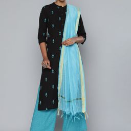 Vishudh Women Black & Blue Woven Design Kurta with Trousers & Dupatta-picture-49