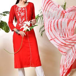 DOISA Women Floral Embroidered Regular Kurta with Trousers Dupatta-picture-56