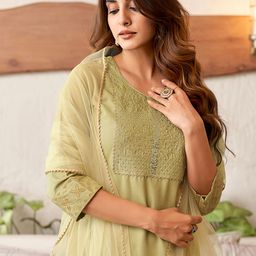 SANISA Women Ethnic Motifs Embroidered Kurta with Trousers & Dupatta-image-68