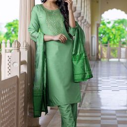 SANISA Women Ethnic Motifs Embroidered Kurta with Trousers & Dupatta-12