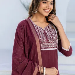 SKYLEE Women Ethnic Motifs Embroidered Kurta with Trousers & Dupatta-image-11