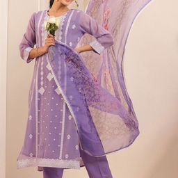 Libas Women Regular Chanderi Silk Kurta with Trousers & With Dupatta-17