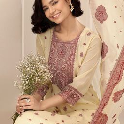 Libas Women Regular Chanderi Silk Kurta with Trousers & With Dupatta-9