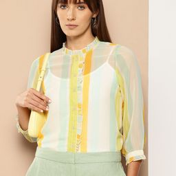 her by invictus Striped Ruffles Shirt Style Top-image-55