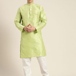 SOJANYA Mandarin Collar Woven Design Regular Kurta With Churidar-42