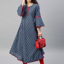 YASH GALLERY Women Blue & White Printed A-Line Kurta-picture-46