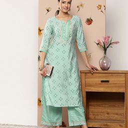 Libas Women Floral Printed Gotta Patti Silk Blend Kurta With Palazzos-image-96