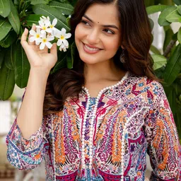 KALINI Ethnic Motifs Printed Round Neck Straight Kurta With Palazzos-picture-33