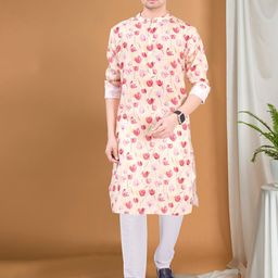 SHIWAM ETHNIX Floral Printed Band Collar Regular Kurta With Pyjama-picture-12
