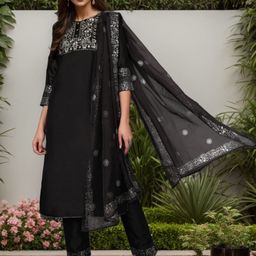 AHIKA Women Black Floral Yoke Design Gotta Patti Kurta with Trousers & With Dupatta-picture-9