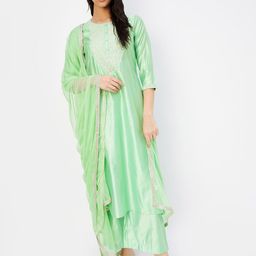 max Floral Embroidered Beads and Stones Straight Kurta with Palazzos & Dupatta-image-65