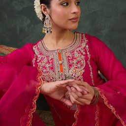Indo Era Women Ethnic Motifs Embroidered Regular Kurta with Trousers & With Dupatta-image-52