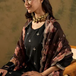 Indo Era Women Ethnic Motifs Embroidered Regular Kurta with Trousers & With Dupatta-image-80
