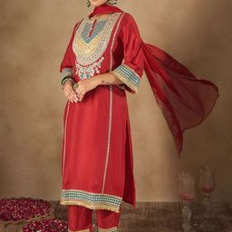 Indo Era Women Ethnic Motifs Embroidered Regular Kurta with Trousers & With Dupatta-42