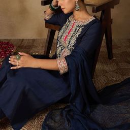 Indo Era Women Ethnic Motifs Yoke Design Regular Kurta with Trousers & Dupatta-15