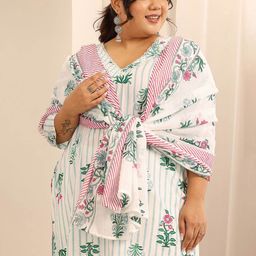 EXTRA LOVE BY LIBAS Women Floral Printed Regular Kurta with Trousers & With Dupatta-20
