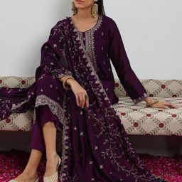 Libas Women Floral Embroidered Regular Sequinned Kurta with Trousers & With Dupatta-image-37