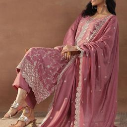 Libas Women Floral Embroidered Regular Sequinned Kurta with Trousers & With Dupatta-15