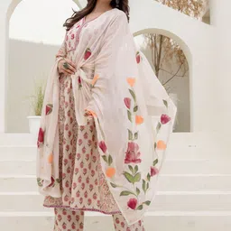 Anouk Floral Printed Panelled V-Neck Pure Cotton Kurta with Pyjamas & Dupatta-picture-25