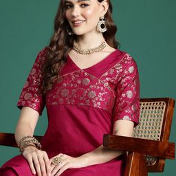 Sangria Floral Woven Designed Straight Kurta Set-image-11